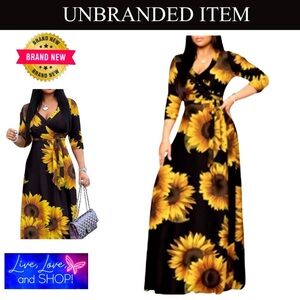 🌻 Vibrant Sunflower Print Loose Fit Dress with Tie Belt. NWOT